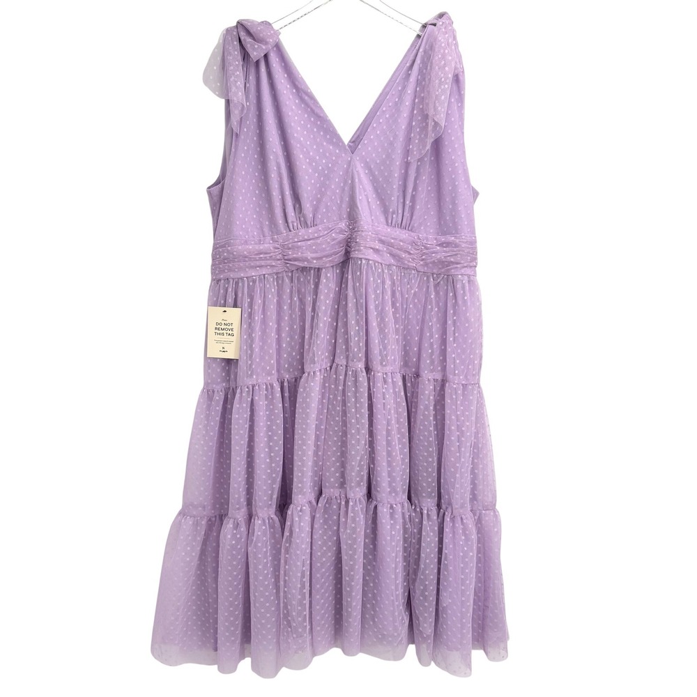 JessaKae Jeanne Dress Plus Size 4X Lavender Purple Swiss Dot Tulle Tiered Midi - Picture 2 of 12